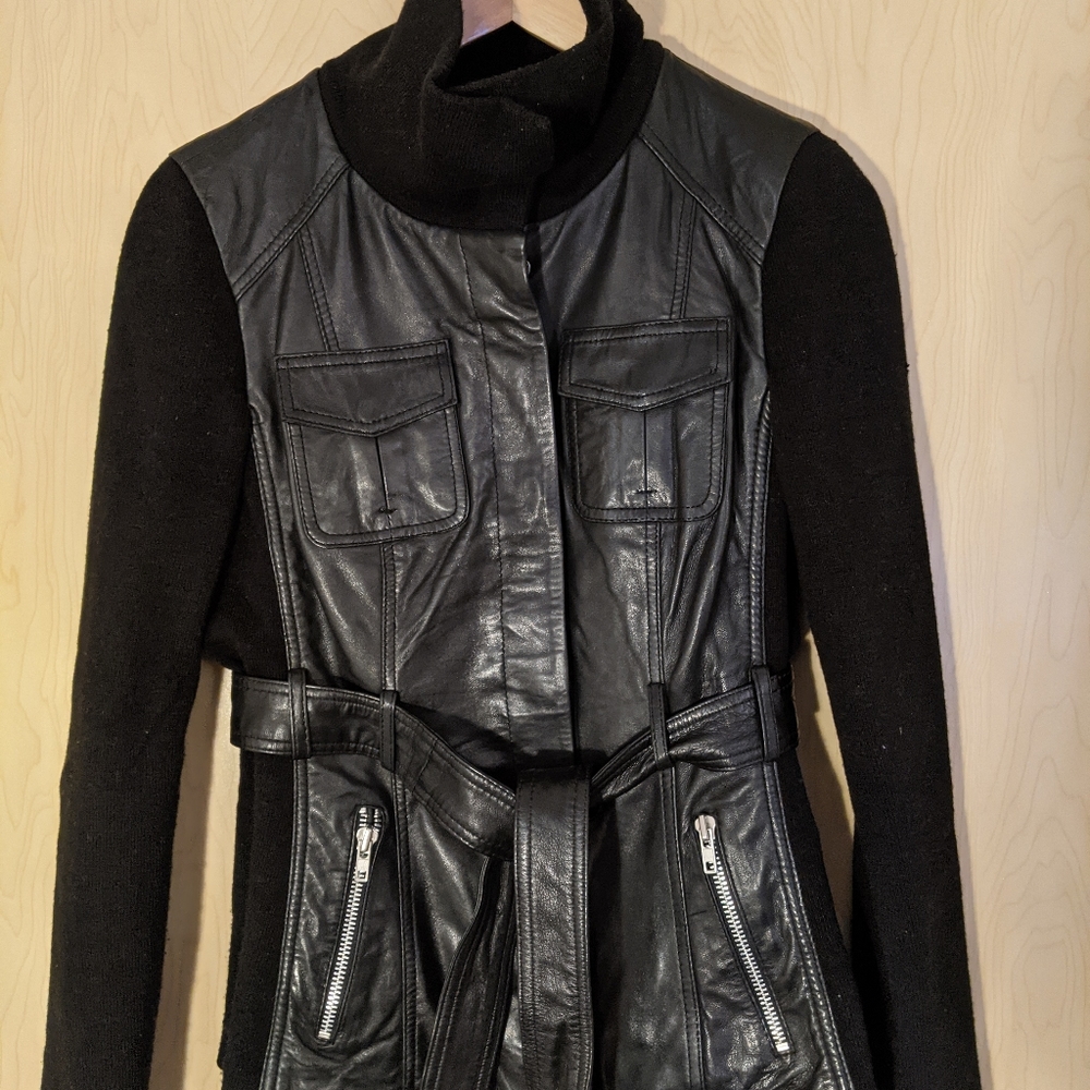 Velvet Heart Black Leather Jacket w/ Ribbing, S